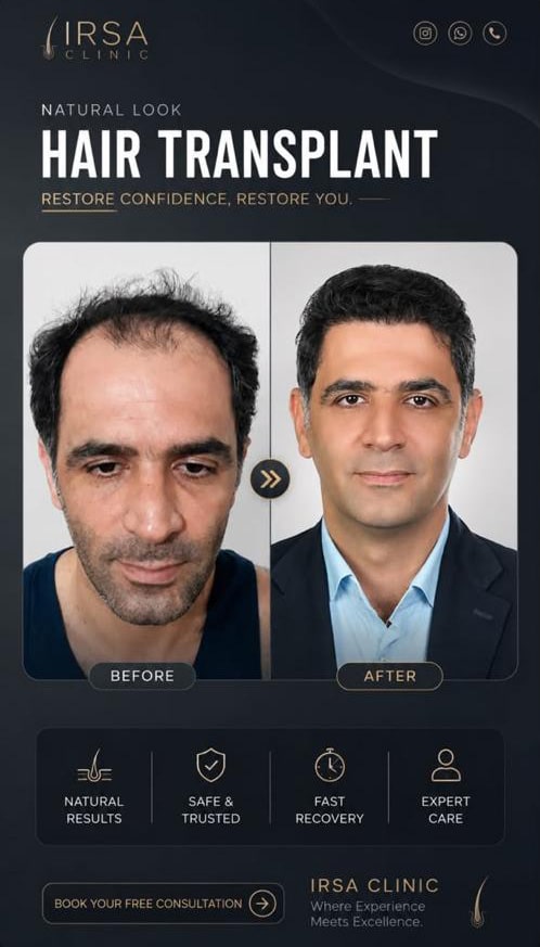 نمونه کار قبل وبعد کاشت مو در کلینیک ایرسا در شیراز